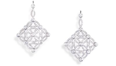 Extremely Piaget earrings  Dcor Dentelle  in 18K white gold set with 348 brilliant-cut diamonds (approx. 4.13 cts). Ref.: G38L3C00