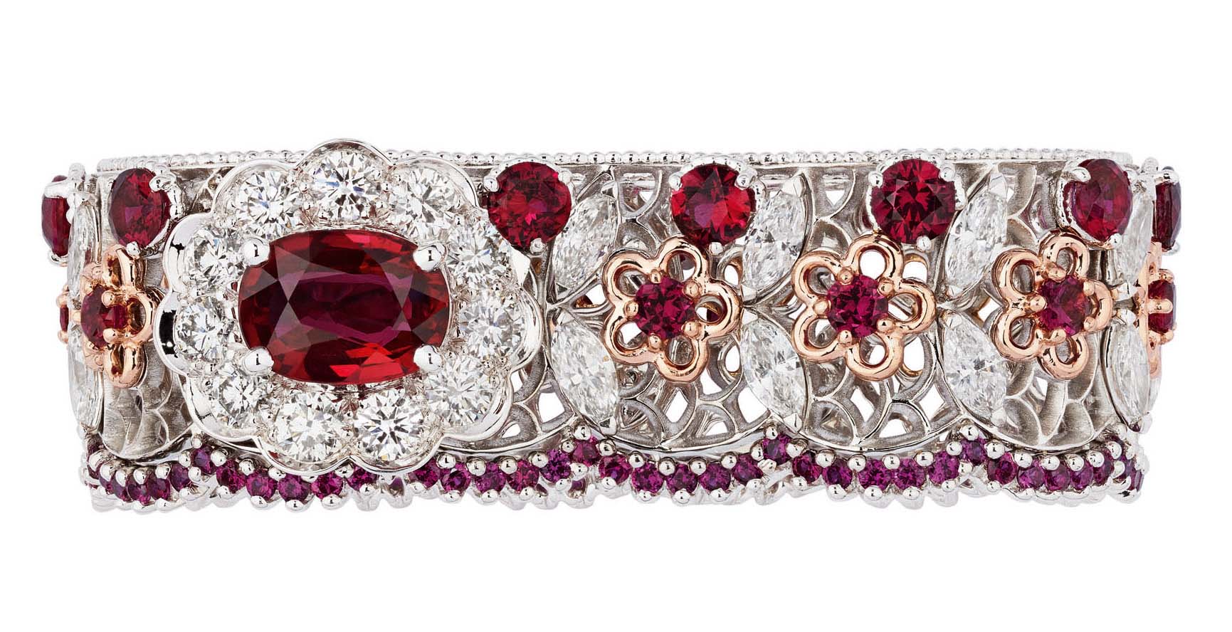 Dior - Bracelet « Dentelle Popeline » Rubis : or blanc et rose 750/1000e, diamants et rubis – Réf. : JINT93006