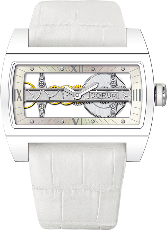 Montre Corum Temps Mécanique Lady - Quartz, Acier, 29 Mm, Années 90, Bracelet Cuir Beige, Occasion Avec Polissage